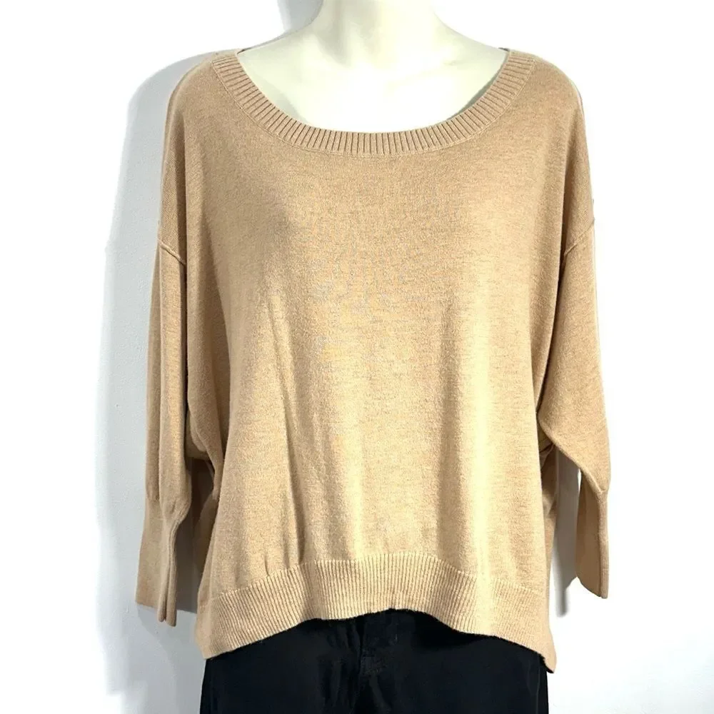 Old Navy Boatneck Tan 3/4-Sleeve Hi-Low hem Bat Wing Sweater